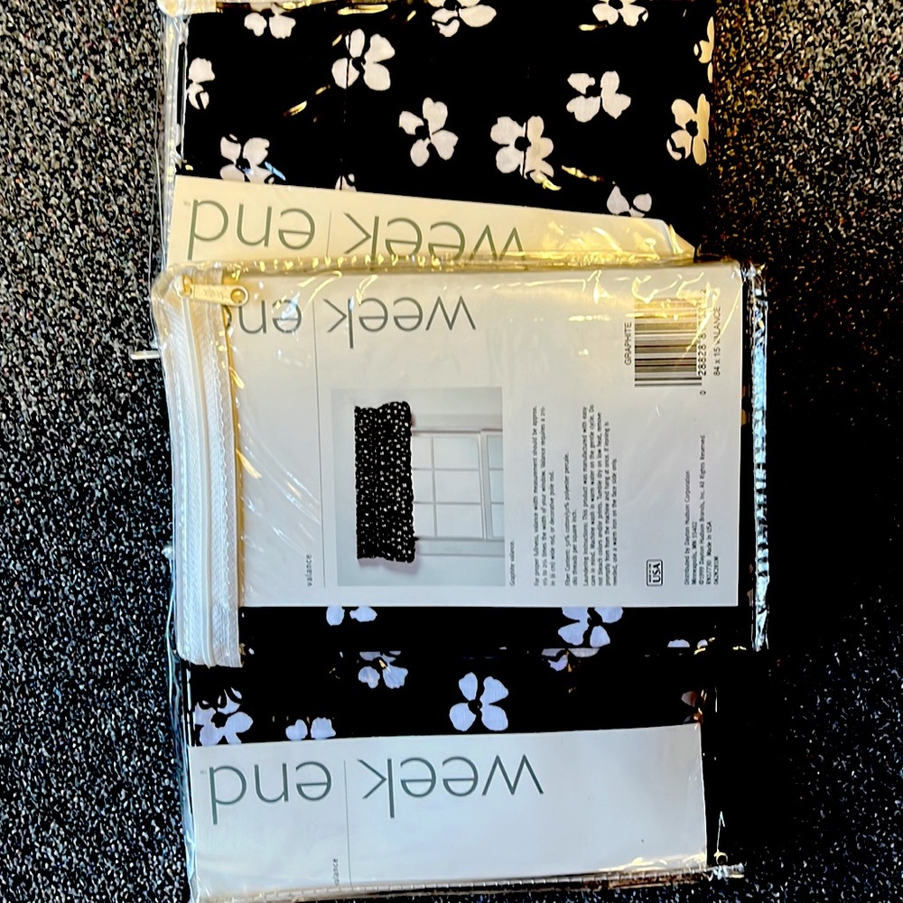 NRFP Set of 3 Black and White Flower Pattern Valances